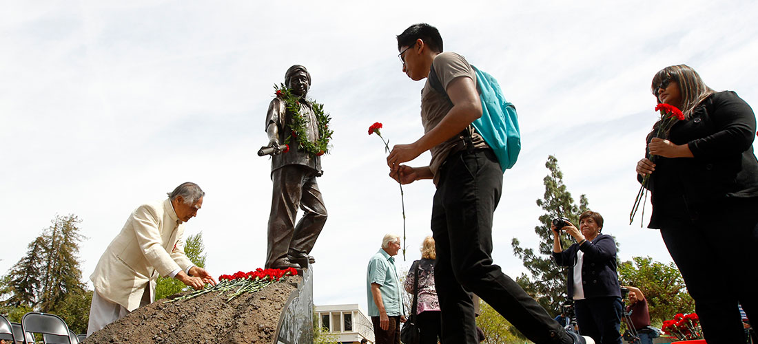 President Saul speaking at Cesar Chavez Statue